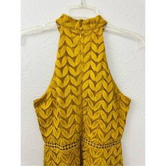 Blu Pepper Mustard Lace Halter Mini Dress Size Medium Leaf Cutwork A-Line Y2K