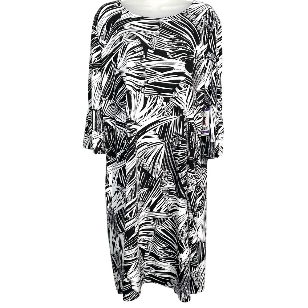 Alexandra Oak Black White 3/4 Bell Sleeve Dress Stretch Flounce NWT Plus Sz XXL