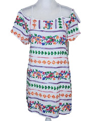La Blanca Embroidered Floral Cold Shoulder Dress Cover-up Womens L White Multi