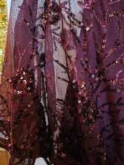 SLNY Tea Length Mesh Sequin Blouson Dress Plum Burgundy Size [Size 10]