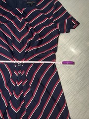 Banana Republic Navy Blue Red White Stripe Dress Knee Length Size 4 Petite