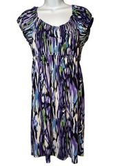 Alyx Multicolor Stretch Dress Large Short Sleeve Vibrant Retro All Over Print