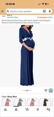 KIM S Navy Blue Maternity Maxi Dress with Flower Sash, Size L