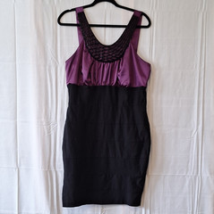 Sz 12 Torrid Purple Black Solid Sheath Knee Dress Scoop Neck Sleeveless Satin