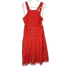 NWT Maeve by Anthropologie Eyelet Lace Coral Red Midi Dress, 6
