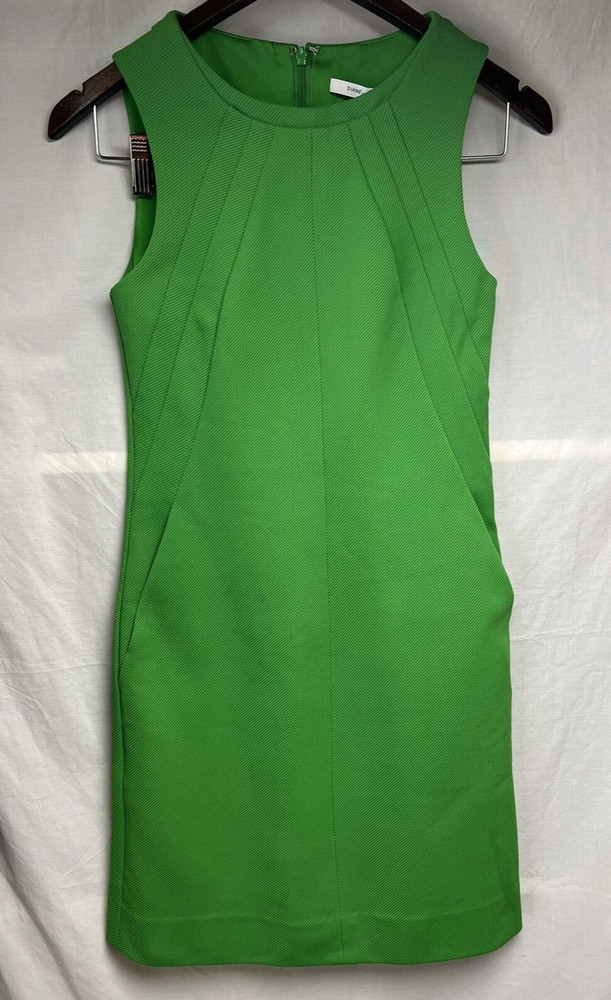 Diane von Furstenberg Carpreena Mini Shift Dress Sz 0 Green Sleeveless Pockets