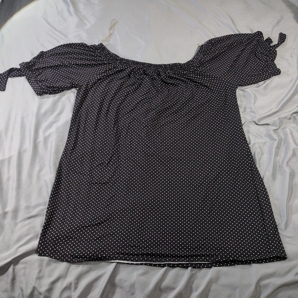 Pie In The Sky Sundress Womens 3X Black Polka Dot Off Shoulder Short Sleeve 3XL