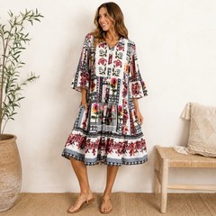 Parsley & Sage XL Patchwork Floral Embroidered Cotton Shirt Dress Boho Midi