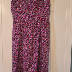 BuddyLove Anastasia XS Black Pink Red Floral Midi Dress Square Neck Zip Lined