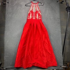 Soieblu Fashion Nova Red Embroidered Halter Neck Maxi Gown Dress Womens Small