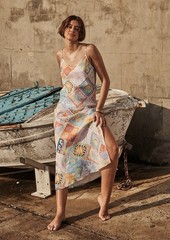 Ghanda 1984 Fauna Maxi Dress Vacay Tile Print 100% Linen Boho Slip Cami Sz L