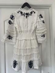 Women&rsquo;s anthropology,White A-Line V-Neck Embroidered Button Ruffle Mini Dress S
