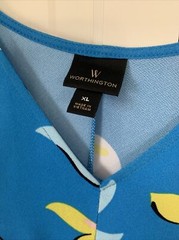 $60 NEW Worthington Dress Size XL Blue Flower Short Sleeve V-neck Spandex NWT
