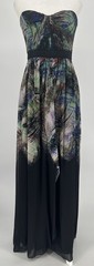 BCBG MAXAZRIA Tae Peacock Maxi Dress Silk Midnight Palm Strapless Women&rsquo;s Size 4