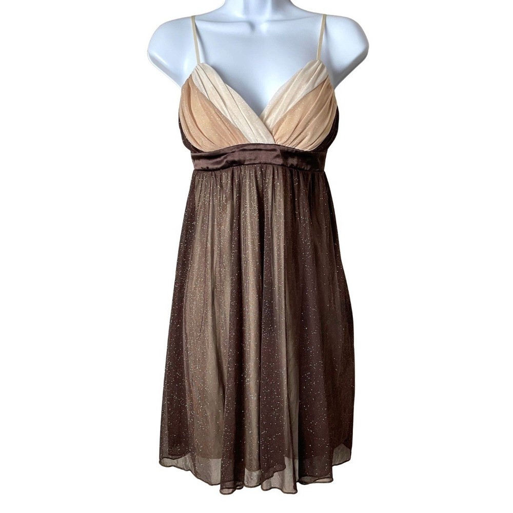 Vintage Y2K Fairy Whimsigoth Babydoll Glitter Dress Charlotte Russe Brown Small