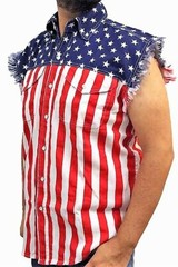 USA FLAG SLEEVELESS DENIM SHIRTS – 100% Cotton