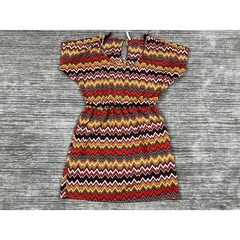 Espresso Mini Dress Womens L Red Multi Chevron Zigzag Elastic Waist Keyhole Back