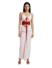CHRISTOPHER ESBER Pink & Red Multi Panel Disconnect Ruched Maxi Dress AU 12 US 8