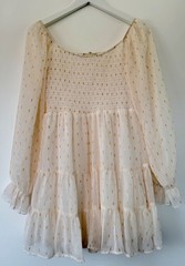 Altar&rsquo;d State Long-Sleeve Babydoll Mini Dress Off White with Gold Silver Accents