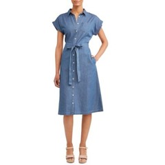 Time and Tru Belted Button down Lace Denim Sun summer beach casual picnic Dress