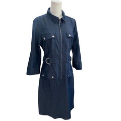 Sharagano Denim Utility Zip Dress Womens SZ 12 Structured Minimalist Streetwear