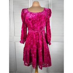 HALE BOB Pink Floral Burnout Velvet Dress Puff Sleeve Size S