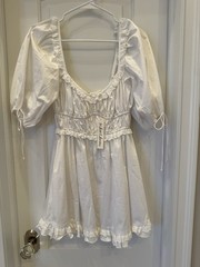 For Love & Lemons White Puff Sleeve Babydoll Mini Dress Size small NWT
