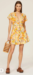 Marine Layer Button Front Yellow Vintage L Floral Short Sleeve Camila Dress NWT