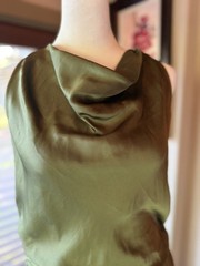 Ann Taylor Halter Bias Satin Maxi Dress Criss Cross Back Olive Green size 4