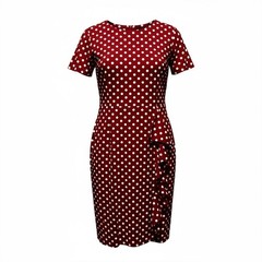 Oxiuli Fashion Red Polka Dot Ruffle Side-Detail Dress Size 2XL Elegant & Playful