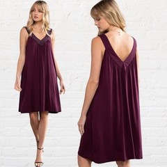 Lovestitch Women&rsquo;s Size L Dress Beaded Halter Deep Plum Purple Sleeveless Boho
