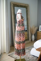 Free People Boho Paisley Maxi Dress Small Smocked Empire Waist Tie Strap Festiva