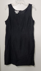 Emily Reger Black Silk Linen Sleeveless Shift Dress Size 10 Lined Above Knee Vtg
