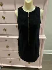 Women’s Jade Melody Tam XS Black Suede Dress Front Gold Zip Sleeveless