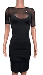 Off White Sheer Stretch Reversible Black Logo Zipper Midi Knee Dress Bodycon S