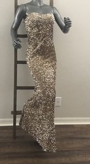 Fashion Nova Gold Sequin Strapless Maxi Dress Back Zip Size M