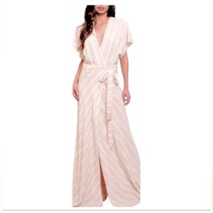 New strut and bolt white and red striped short sleeve Maxi wrap dress size M