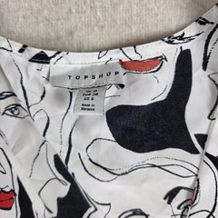 White Button Front Mini Dress Black Red abstract face print Size XS