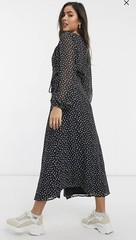 VILA Wrap Front Sheer Balloon Sleeve Dress Size XS (8) Midi Open Slit RRP £55