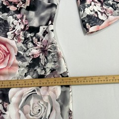 Calvin Klein Womens Dress Size 2 Pink Grey Rose Floral Scuba Bell Sleeve Sheath