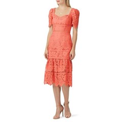 Saylor Coral Orange Ruffled Lace Louisa Midi Sheath Dress Women&rsquo;s Size Medium