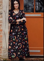 NWT Sugarhill Brighton Sidney Midi Smock Dress 8 Zodiac Rainbow Skies Black
