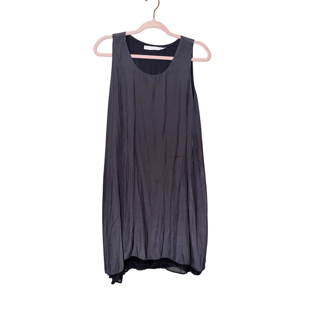 Lola & Sophie charcoal gray 100% silk slip dress minimalist sleek large USA made
