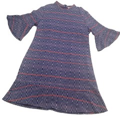 TYLER BOE Size Large MINDY Blue Red Chevron Jacquard Flare Sleeve Dress Boho