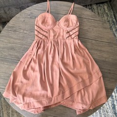 Everly Pink Satin Mesh Strappy Mini Dress Sleeveless Sweetheart Short S