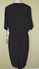 Adrianna Papell Beaded Trim Pintuck Dress Split Sleeve Black LBD Size 12 NWT