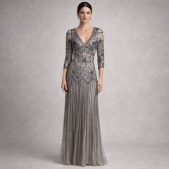 Pisarro Nights Beaded Evening Gown Size 12 | Art Deco Formal Dress