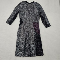 Koche Sequin Colorblock Midi Dress Long Sleeve Silver Blue Purple Crew Neck
