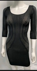 Bebe Lace Crochet Overlay Black Nude Bodycon Mini Dress Party Cocktail Club P/S