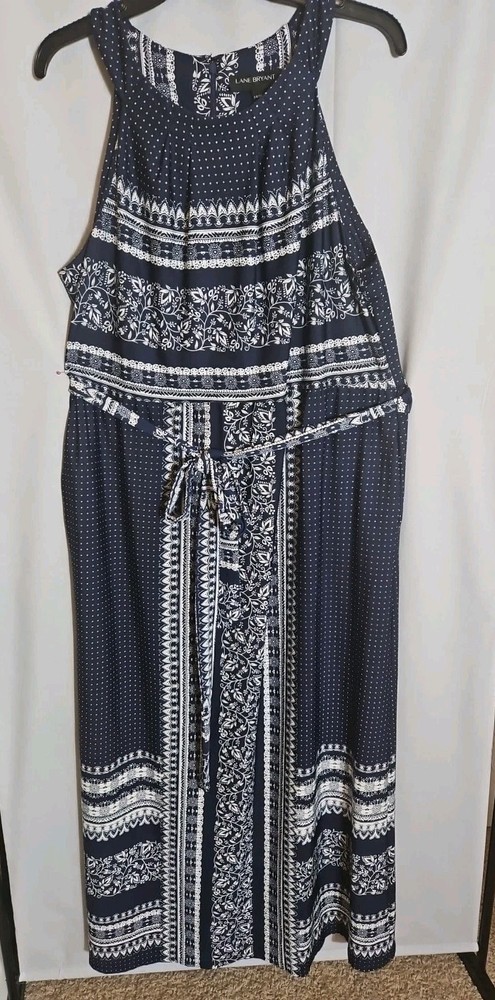 Lane Bryant Blue & White Sleeveless Maxi Dress 14/16 Resort Boho